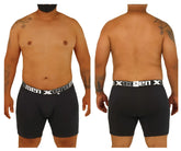 Xtremen 70001 plus black men’s boxer briefs with white elastic waistband featuring xtremen brand logo