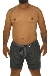 Black and white striped men’s boxer briefs with chevron pattern front from Xtremen 70004 Plus collection