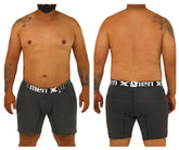 Black men’s boxer briefs Xtremen 70005 Plus with subtle textured pattern and white elastic waistband with xmen xtreme logo