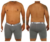 Gray textured men’s boxer briefs with white elastic waistband featuring xtreme brand logo xtremen 70005 plus model