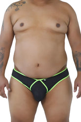 Black xtremen 91021x microfiber briefs with neon green trim and small white logo on the front in mesh material