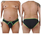 Xtremen 91021X microfiber black briefs with neon green trim and small white logo on the front made of mesh