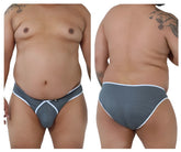 Xtremen 91021X gray microfiber briefs with white trim and a distinctive v-shaped design at the front