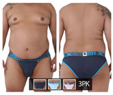 Navy blue and light blue xtremen 91057x-3 bikini briefs with branded waistband in gray blue and pink colors