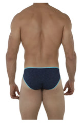 Dark blue xtremen 91074 microfiber briefs with light blue trim featuring a textured fabric design