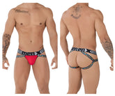 Red menxten xtremen 91084 microfiber pride jockstrap with black colorful patterned waistband