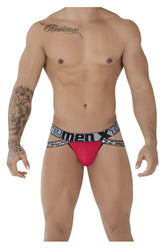 Red xtremen 91084 microfiber pride jockstrap with black and white branded xtreme waistband front view