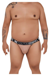 Beige mesh briefs with a black elastic xtremen waistband featuring white logo from the xtremen 91089x microfiber bikini collection