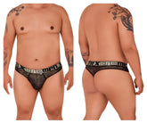 Black lace men’s briefs with shimmering microfiber fabric and extreme brand name on the waistband in black