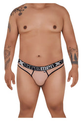 Black and white xtremex men’s mesh briefs with branded waistband microfiber thongs color pink front view