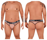 Xtremen 91091X transparent pink mesh microfiber thong with black elastic waistband featuring xtrememen branding