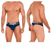 Navy blue men’s microfiber briefs with a black and white xtreme waistband logo color petrol model 91094