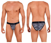 Black and gray patterned xtremen 91098 microfiber mesh bikini briefs with textured fabric design for men