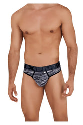 Black and gray patterned men’s briefs with textured woven microfiber mesh fabric from xtremen 91100 collection
