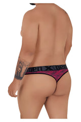 Pink and black mesh men’s thong in microfiber with branded waistband from Xtremen 91100X in red color