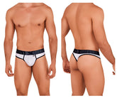 White men’s briefs microfiber with black elastic waistband featuring men xter logo for comfortable wear