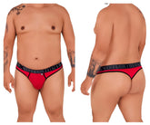 Red xtremen 91101x microfiber thong briefs with black trim and branded waistband showing the front side