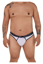 White xtremen 91101x microfiber thongs with black elastic waistband and gray xtreme logo for men