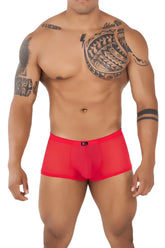 Xtremen 91127 mesh trunks red sheer mesh briefs with black brand tag on the waistband front view