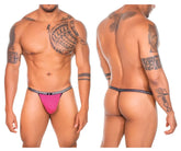 Xtremen 91144 mesh g-string briefs in vibrant fuchsia with textured fabric and black silver patterned waistband