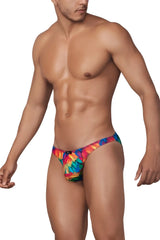 Xtremen 91145 printed microfiber bikini briefs in vibrant rainbow tie-dye with snug fit and elastic waistband
