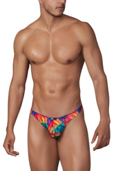 Vibrant tie-dye men’s thong in bold rainbow hues made of microfiber from Xtremen 91145 printed bikini collection