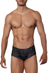 Xtremen 91147 printed microfiber black briefs with a colorful smiley face cartoon eyes pattern