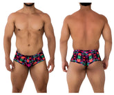 Xtremen 91170 printed trunks in vibrant neon pink green and blue with a bold glowing pattern for swimwear use