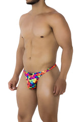 Xtremen 91171 printed thongs color cubes men’s rainbow geometric-patterned briefs with snug fit and elastic waistband