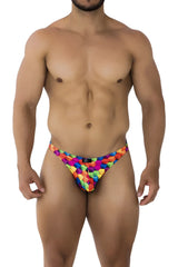 Xtremen 91171 printed thongs color cubes vibrant rainbow geometric pattern mens briefs front view