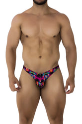 Xtremen 91172 printed bikini vibrant neon-colored swim trunks with psychedelic pattern for beachwear