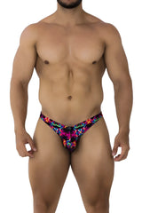 Xtremen 91172 printed bikini vibrant neon-colored swim trunks with psychedelic pattern for beachwear
