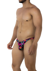 Xtremen 91172 printed bikini color bows with vibrant neon swim trunks featuring bold geometric pattern front view