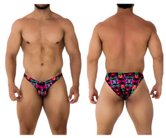Xtremen 91172 printed bikini color bows vibrant neon-patterned men’s swim trunks with pink blue green and purple hues