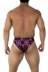 Xtremen 91172 printed bikini color bows with vibrant neon-patterned geometric design in pink purple blue and green