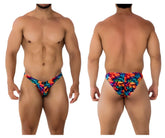 Vibrant xtremen 91172 printed bikini color fire swim trunks with swirling blue orange and red abstract pattern