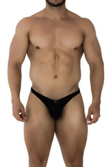 Black Xtremen 91177 microfiber bikini thong with sleek, form-fitting design and subtle brand logo at center front