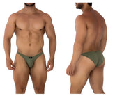Olive green xtremen 91177 microfiber men’s bikini briefs with a small black logo on the front