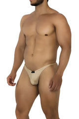 Beige Xtremen 91178 microfiber thongs with sleek athletic-cut design and a small black brand tag at the waistband