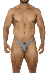 Gray xtremen 91179 microfiber bikini thong made of smooth stretchy fabric with a small black logo on the front