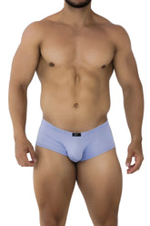 Xtremen 91181 microfiber trunks in lilac are light blue form-fitting men’s briefs with a subtle elastic waistband and black brand tag