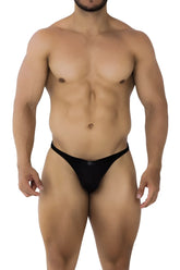 Black Xtremen 91182 microfiber thong briefs with a sleek minimalist design shown from the back side