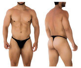 Black Xtremen 91182 microfiber thong with subtle sheen and minimalistic design shown from the back side
