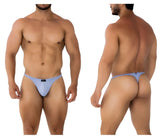 Light blue form-fitting microfiber thong with smooth fabric and small black Xtremen brand tag on the back side