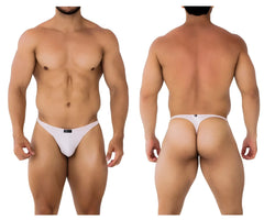 White microfiber thong with a small black brand tag at the front xtremen 91182 in pink color