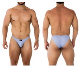 Light blue microfiber men’s briefs Xtremen 91183 with smooth fabric and small black brand tag at waistband