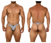 Gray xtremen 91185 mesh thong featuring breathable fabric and a small black brand tag at the front