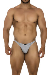 Xtremen 91185 gray mesh thong with subtle pattern and small black brand tag at the waistband front side