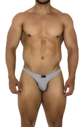 Xtremen 91186 mesh bikini gray thong with subtle pattern and small black brand tag at the center front