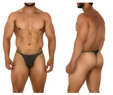 Dark green xtremen 91189 tulle mesh thong with subtle contrasting trim shown from the back side